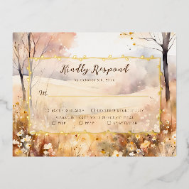 Elegante Botanische Herbstkarte Boho Wedding RSVP Folie Einladungspostkarte