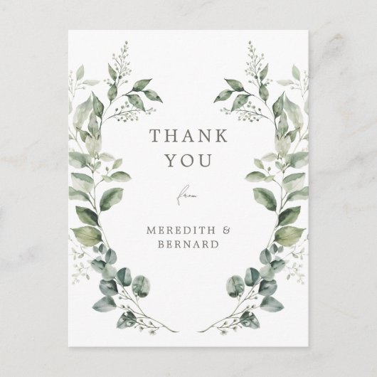 Elegante Botanische Hochzeit Danke Postcard Postkarte (Vorderseite)