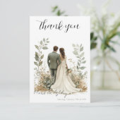 Elegante botanische Hochzeit-Dankeskarten Dankeskarte (Stehend Vorderseite)