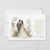 Elegante botanische Hochzeit-Dankeskarten Dankeskarte (Rückseite)