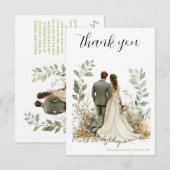 Elegante botanische Hochzeit-Dankeskarten Dankeskarte (Vorne/Hinten)