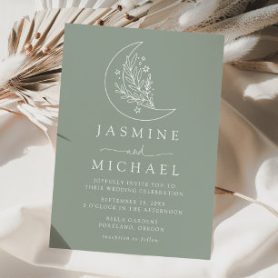 Elegante Botanische Hochzeit des Mondes und der St Einladung