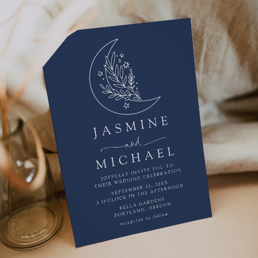 Elegante Botanische Hochzeit des Mondes und der St Einladung