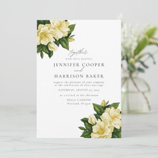 Elegante, botanische Hochzeit Einladung (Stehend Vorderseite)