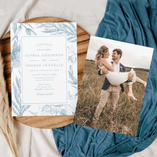 Elegante botanische Hochzeit Einladung mit Foto