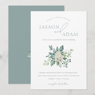 Elegante Botanische Hochzeit in Salbeigrün Einladung