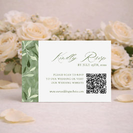 Elegante Botanische Hochzeit in Salbeigrün QR-Code RSVP Karte