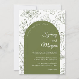 Elegante botanische Hochzeit mit floraler Schrift Einladung