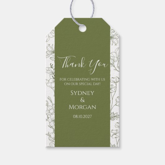 Elegante botanische Hochzeit mit floraler Schrift Geschenkanhänger (Vorderseite)