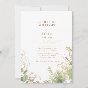 Elegante botanische Hochzeit mit goldenem Text Einladung