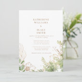 Elegante botanische Hochzeit mit Goldtext Einladung (Stehend Vorderseite)