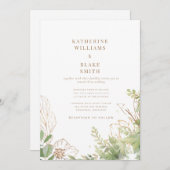 Elegante botanische Hochzeit mit Goldtext Einladung (Vorne/Hinten)