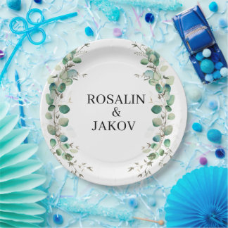 Elegante Botanische Hochzeit mit Grün Pappteller