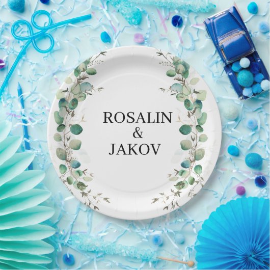 Elegante Botanische Hochzeit mit Grün Pappteller (Party)