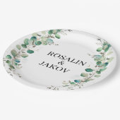 Elegante Botanische Hochzeit mit Grün Pappteller (Schrägansicht)
