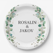 Elegante Botanische Hochzeit mit Grün Pappteller (Vorderseite)