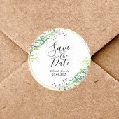 Elegante botanische Hochzeit rettet das Datum Runder Aufkleber