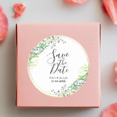 Elegante botanische Hochzeit rettet das Datum Runder Aufkleber