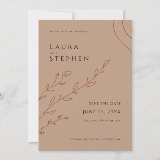 Elegante botanische Hochzeit speichern Sie das Dat Einladung (Vorderseite)