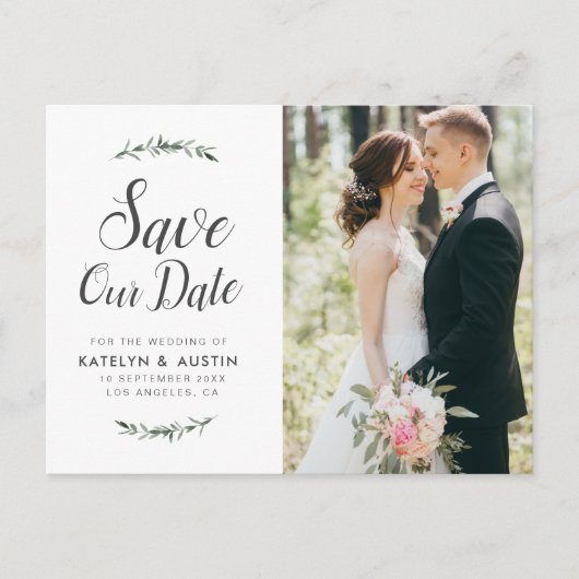 elegante botanische Hochzeit speichern Sie das Dat Postkarte (Vorderseite)