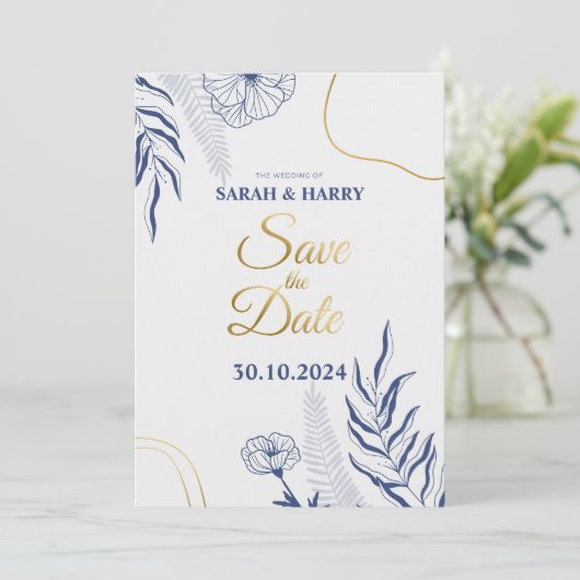 Elegante botanische Hochzeit Speichern Sie die Dat Einladung (Stehend Vorderseite)