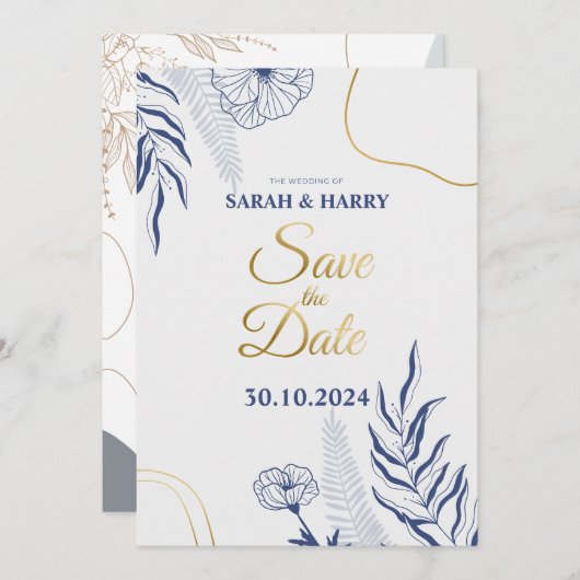 Elegante botanische Hochzeit Speichern Sie die Dat Einladung (Vorne/Hinten)