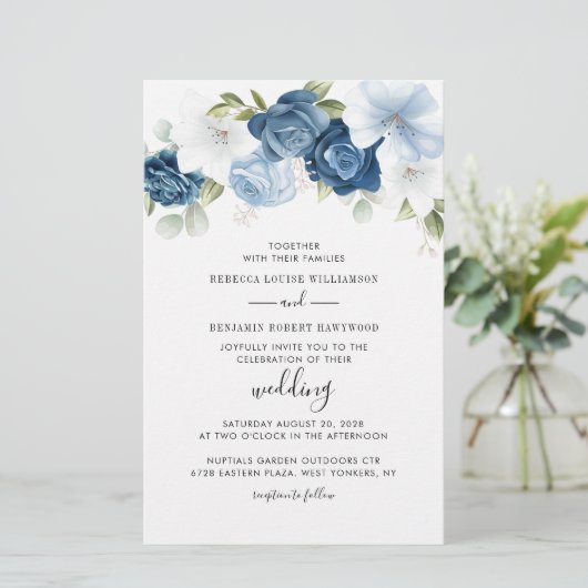 Elegante botanische Hochzeit von Dusty Blue Einlad Briefpapier (Stehend Vorderseite)
