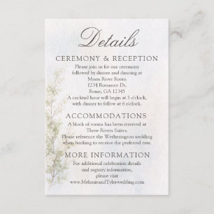 Elegante botanische Hochzeits-/Empfangsdetails Kar Begleitkarte