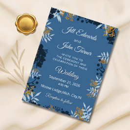 Elegante botanische Hochzeitseinladung Blau  Einladung