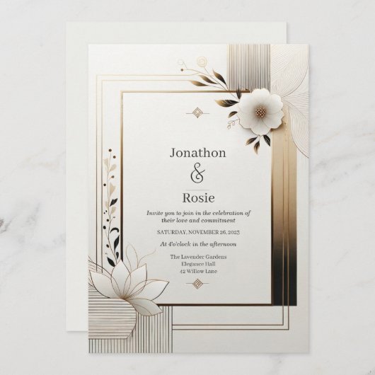 Elegante botanische Hochzeitseinladung Einladung (Vorne/Hinten)