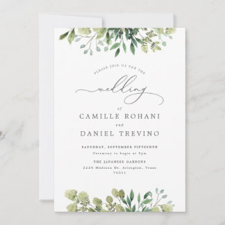 Elegante Botanische Hochzeitseinladung mit Grünpfl Einladung