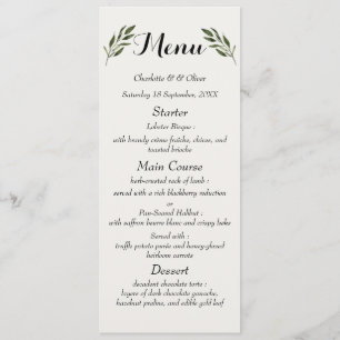Elegante botanische Hochzeitsmenükarten mit Grün Menükarte