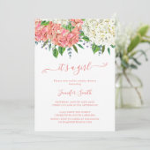 Elegante Botanische Hydrangea Girl Baby Dusche Einladung (Stehend Vorderseite)