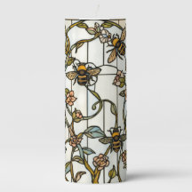 Elegante botanische Jugendstil-Bienen-Glasmalerei