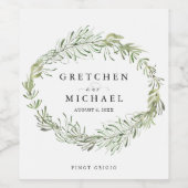 Elegante botanische Kranz-Gastgeschenk Hochzeit Weinetikett (Einzelnes Label)