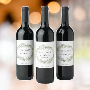 Elegante botanische Kranz-Gastgeschenk Hochzeit Weinetikett