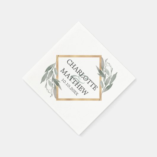 Elegante Botanische Leaf Sage Green Gold Hochzeit Serviette (Ecke)
