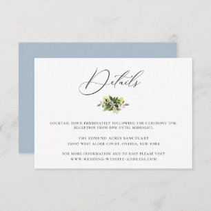 Elegante Botanische Lemons - Details-Karte für Hoc Einladung