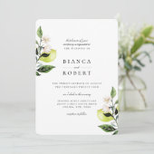 Elegante botanische Lemons Einladung zur Hochzeit (Stehend Vorderseite)