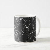 Elegante botanische Linie Zeichnend Muster Schwarz Kaffeetasse (VorderseiteRechts)