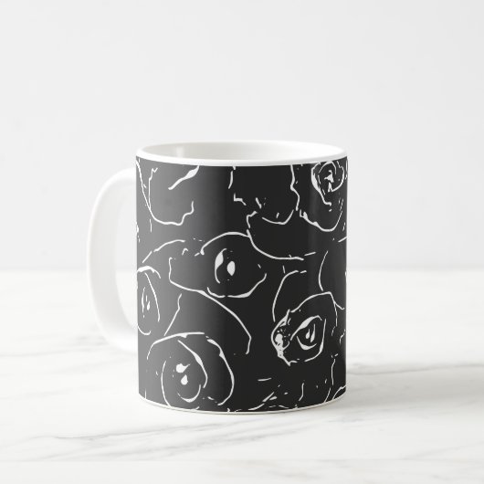 Elegante botanische Linie Zeichnend Muster Schwarz Kaffeetasse (Vorderseite Links)