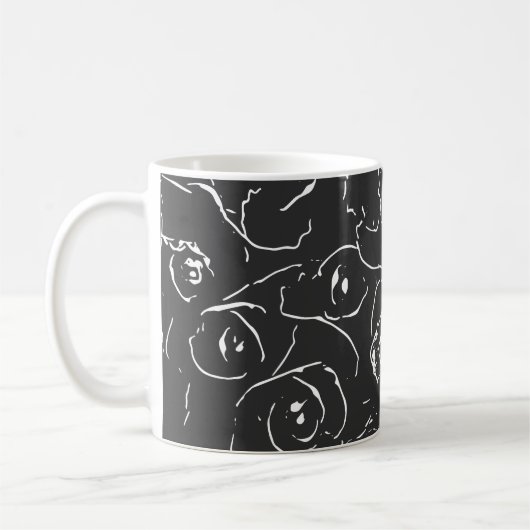 Elegante botanische Linie Zeichnend Muster Schwarz Kaffeetasse (Links)