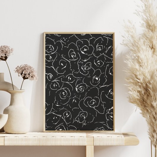 Elegante botanische Linie Zeichnend Muster Schwarz Poster