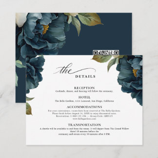 Elegante botanische marineblaue Hochzeits-Code-RQ- Begleitkarte