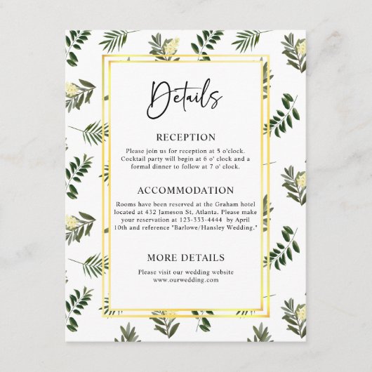 Elegante botanische Moderne rustikale Hochzeitssti Begleitkarte (Vorderseite)