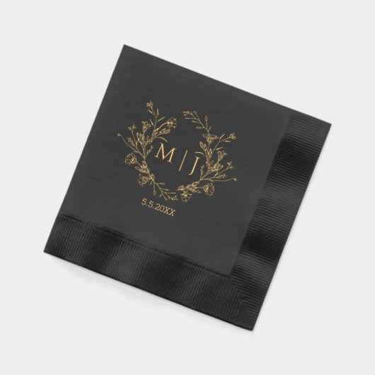 elegante botanische Monogramm-Goldhochzeit Servietten Mit Folie (Links)