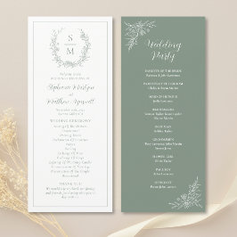 Elegante Botanische Monogramm-Grünen Hochzeit Programm
