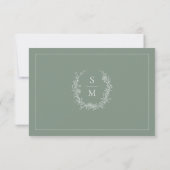 Elegante Botanische Monogramm-Grünen Hochzeit RSVP Karte (Rückseite)