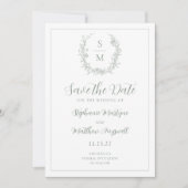 Elegante Botanische Monogramm-Grünen Hochzeit Save The Date (Vorderseite)