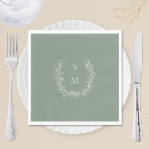 Elegante Botanische Monogramm-Grünen Hochzeit Serviette